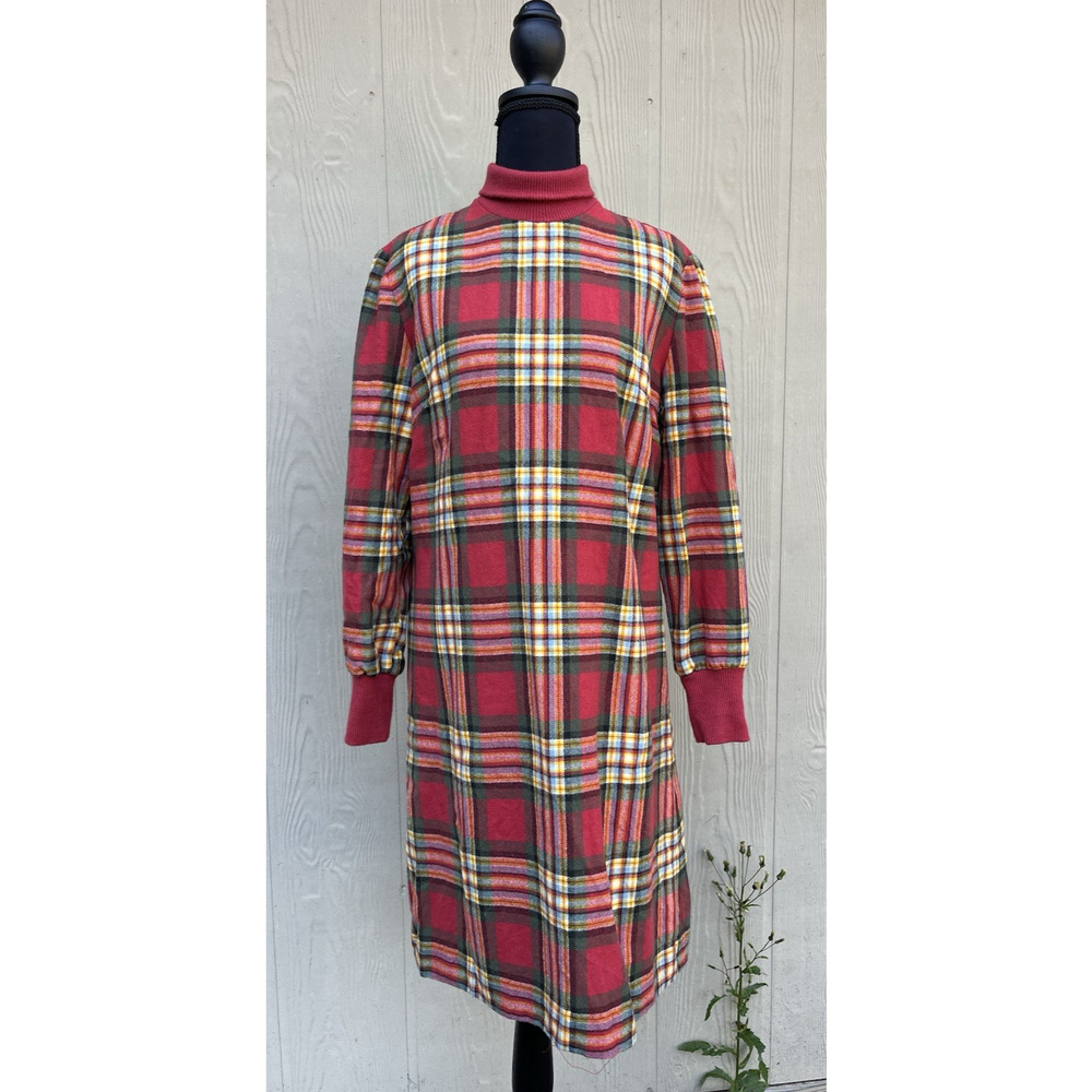 VTG Pendleton Wool Plaid Red Yellow Green Shooting Dress Turtleneck Lined sz 18